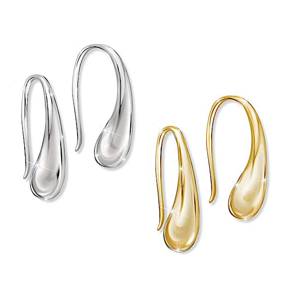 Solid Sterling Silver & 18K Gold-Plated Drop Earrings Set