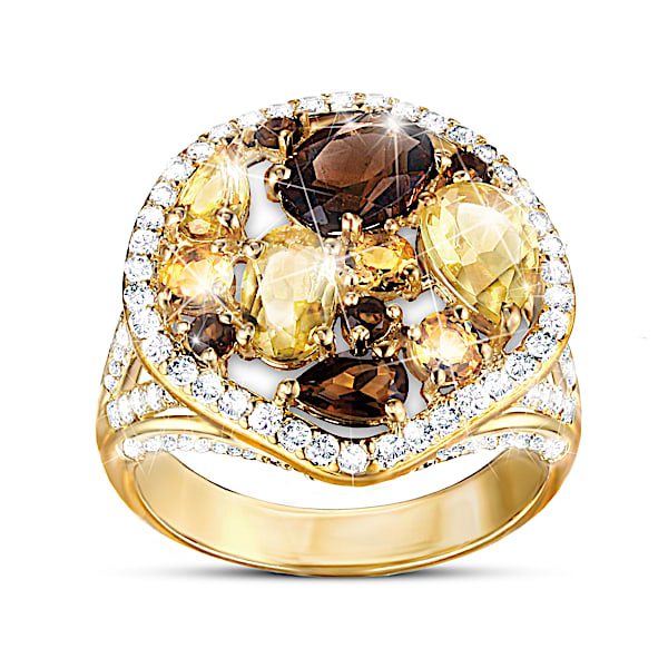 Golden Luster Women's Gemstone Ring Featuring 18K-Gold Plating