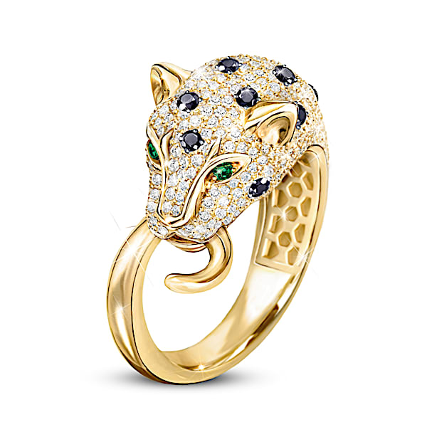 Sculpted Panther Ring With 80 Simulated Diamonds