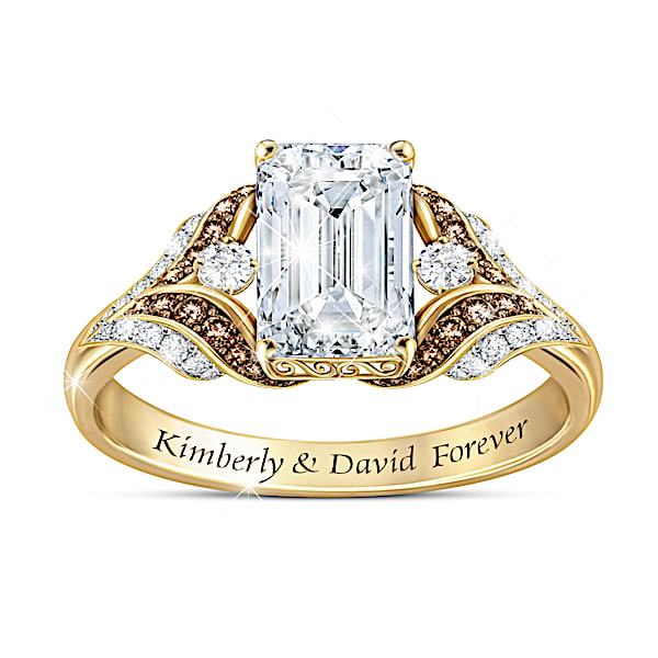 Love Of My Life Mocha Diamond And White Topaz Women's Ring Personalized With 2 Names - Personalized Jewelry