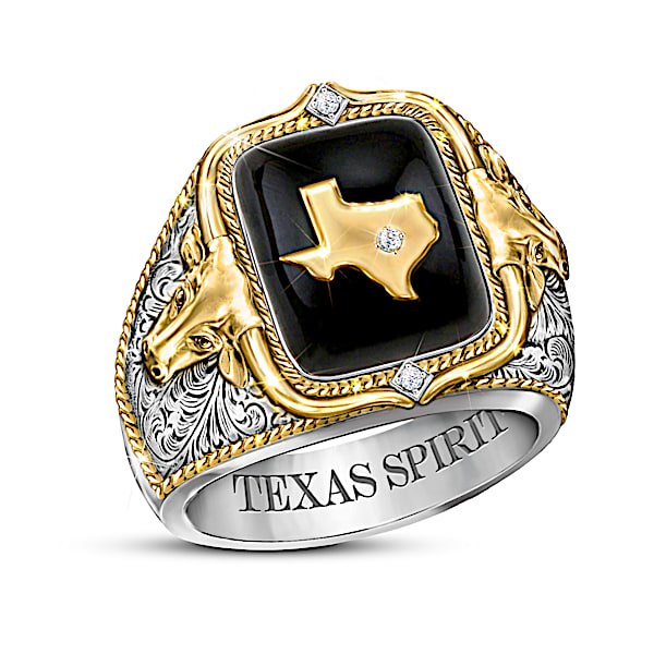 Texas Spirit Black Onyx And White Sapphire Men's Ring