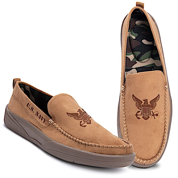 Navy Pride Men's Faux Suede Moccasins