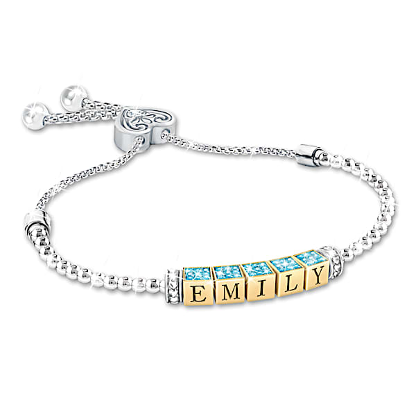 My Beautiful Granddaughter Stainless Steel Personalized Birthstone Bolo-Style Bracelet Featuring 18K Gold-Plated Letter Blocks T