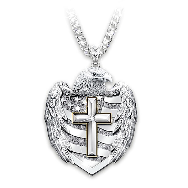 One Nation Under God Diamond Shield Pendant Necklace