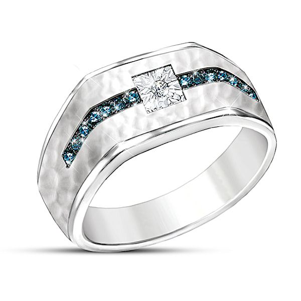 The Apex Men's White And Glacier Blue Diamond Ring