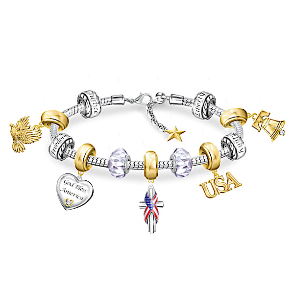 God Bless America Charm Bracelet With 11 Individual Charms