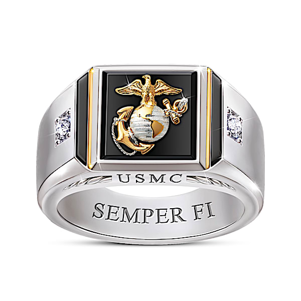 Marine Of Distinction Black Onyx And Diamond Ring