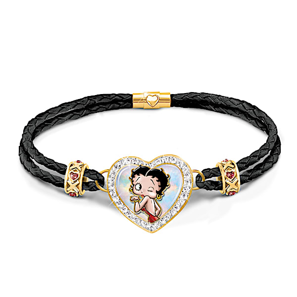 Betty Boop Leather Bracelet With Mother-Of-Pearl Inlay