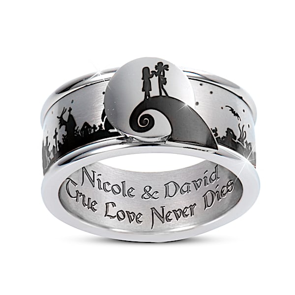Disney Tim Burton's The Nightmare Before Christmas Undying Love Stainless Steel Spinning Ring With Silhouette Character Art Pers