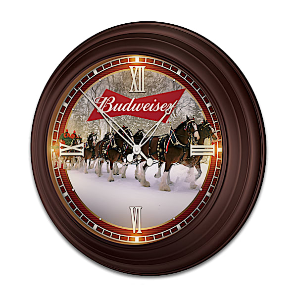 Budweiser Illuminated Atomic Wall Clock With Clydesdale Art