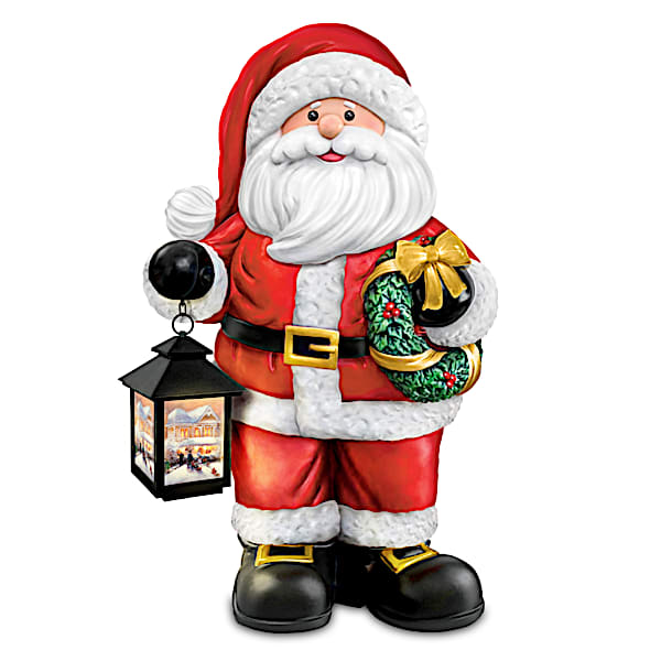 Thomas Kinkade Solar-Powered Santa Claus Sculpture Lights Up