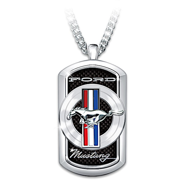 Ford Mustang Dog Tag Pendant Necklace With Pony Logo