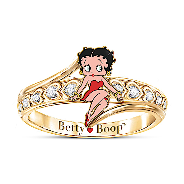 Queen Of Class Engraved Betty Boop Ring With White Topaz