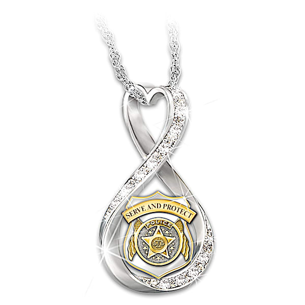 I Love My Police Officer Crystal Infinity Pendant Necklace