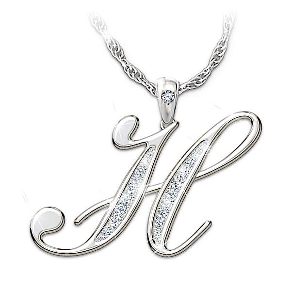 Daughter Of Mine Personalized Sterling Silver Initial Pendant Necklace Adorned With A Diamond And Featuring A Sculpted Letter Ha