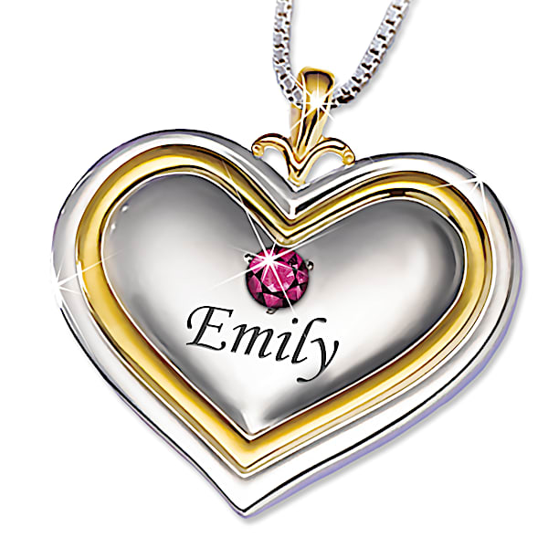 A Bushel & A Peck Heart-Shaped Granddaughter Personalized Birthstone Pendant Necklace With 18K Gold-Plated Accents - Personalize
