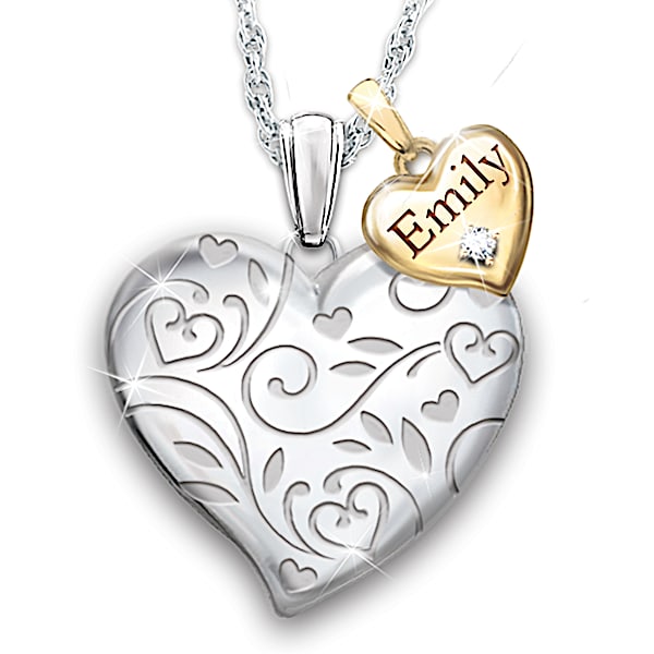 A Bushel & A Peck Women's Personalized Heart-Shaped Diamond Pendant Necklace Featuring A Floral Filigree Design & Adorned With 1