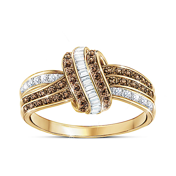 Mochaccino Twist 18K Gold-Plated Ring With 63 Diamonds