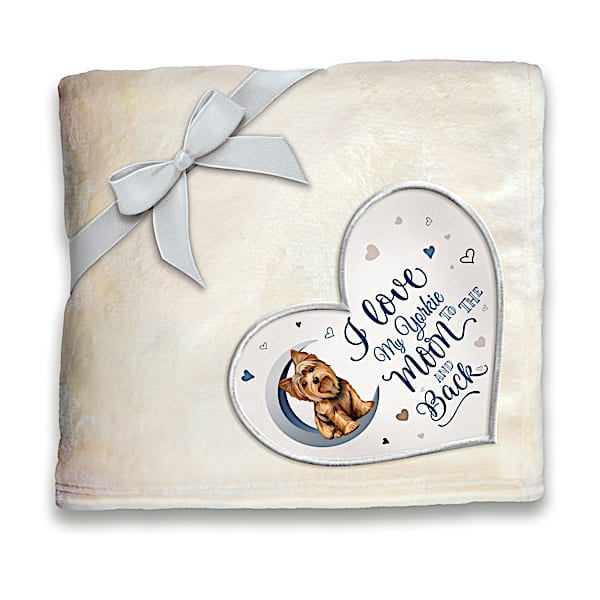 Yorkie Plush Blanket With Heart-Shaped Applique