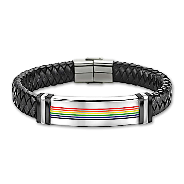 Love Is Love Leather Bracelet With Enamelled Rainbow Design