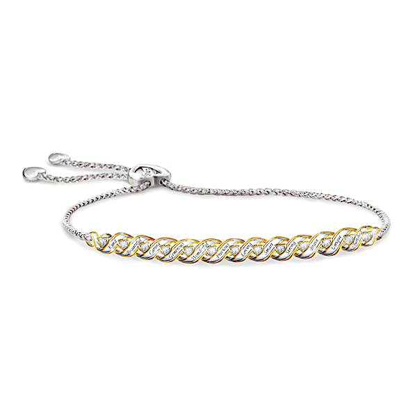 For All That You Are Sterling Silver Plated Personalized Daughter Bolo Bracelet With 18K Gold-Plated Accents & Adorned With Hear