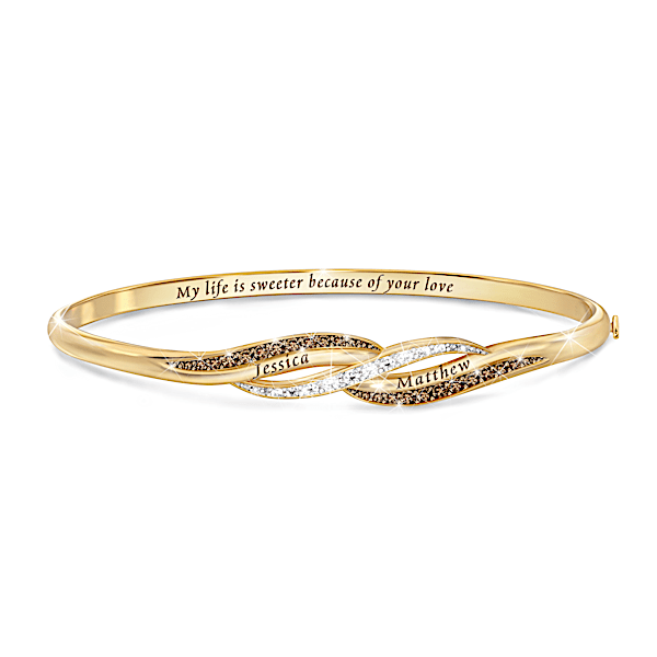 Best Of Our Love 18K Gold-Plated Bracelet Featuring A Graceful Wave Design Adorned With 48 Mocha And White Diamonds And Personal