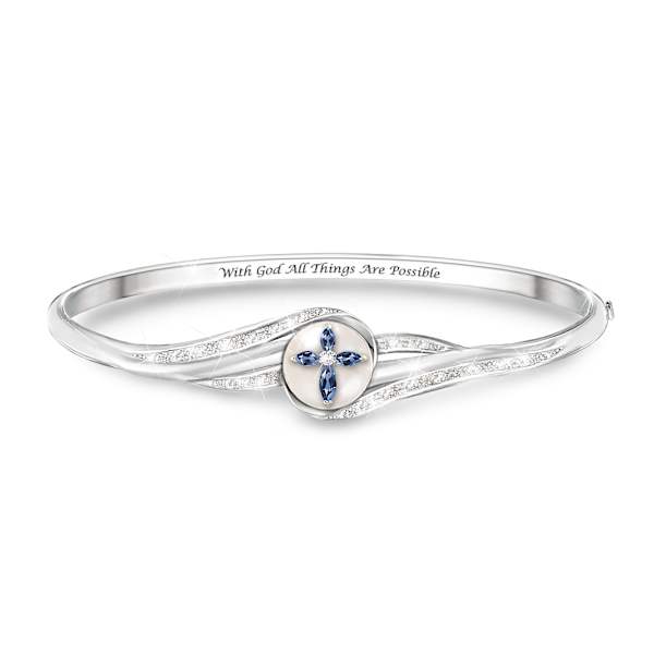 Diamond, Created Sapphire And Cultured Pearl Cross Bracelet