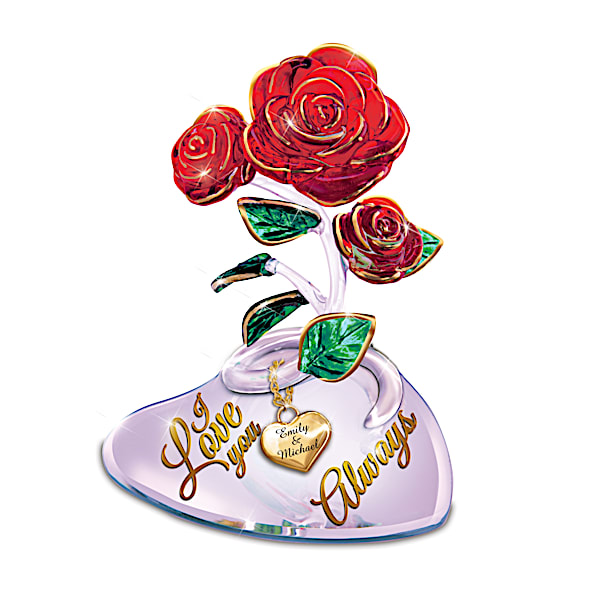 Art Glass Rose Sculpture Personalized With Your Two Names