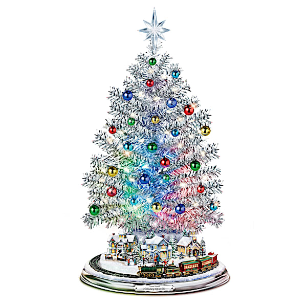 Thomas Kinkade Silver Christmas Tree: Lights, Music, Motion