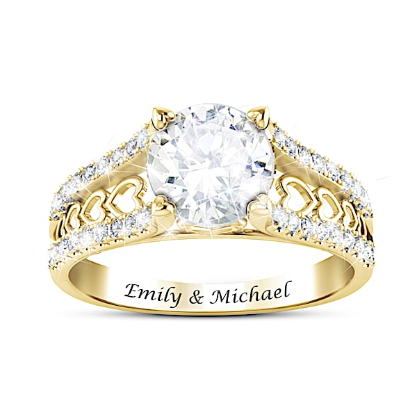 One Love Women's Personalized 18K Gold-Plated White Topaz Ring By Designer Alfred Durante Featuring Heart-Shaped Accents - Perso