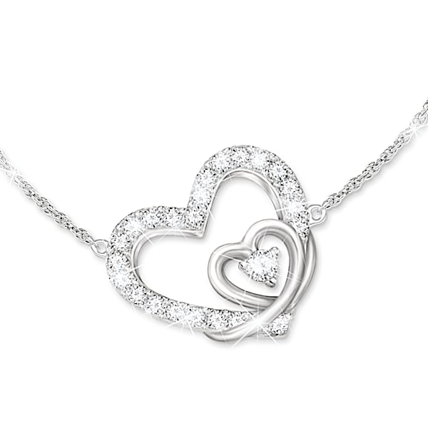 A Hug From Me To You Sterling Silver Heart-Shaped Necklace Adorned With 21 White Topaz Stones And Personalized With Your Grandda