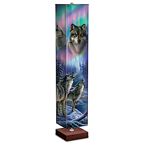 James Meger Floor Lamp With Wolf Art On 4-Sided Fabric Shade