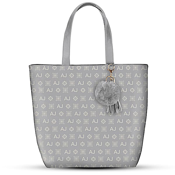 Gray Tote Bag With Your Initials In Designer-Style Pattern