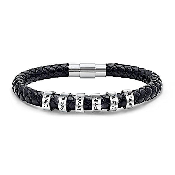Leather Bracelet For Dad Personalized With Family Names