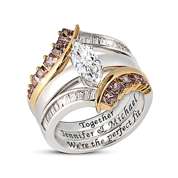 Personalized Sterling Silver Ring With 18K Gold-Plated Accents Featuring A Unique Two-In-One Design - Personalized Jewelry