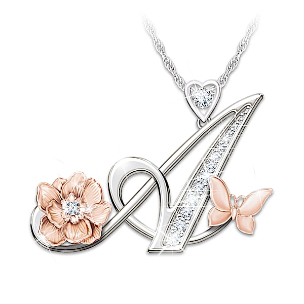My Daughter, You Are Beautiful Personalized Initial Pendant Necklace Featuring A Sculpted Letter Hand-Set With Crystals & 18K Ro