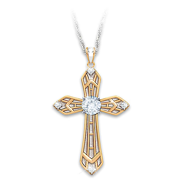 Glory Of God Genuine White Topaz Cross Pendant Necklace