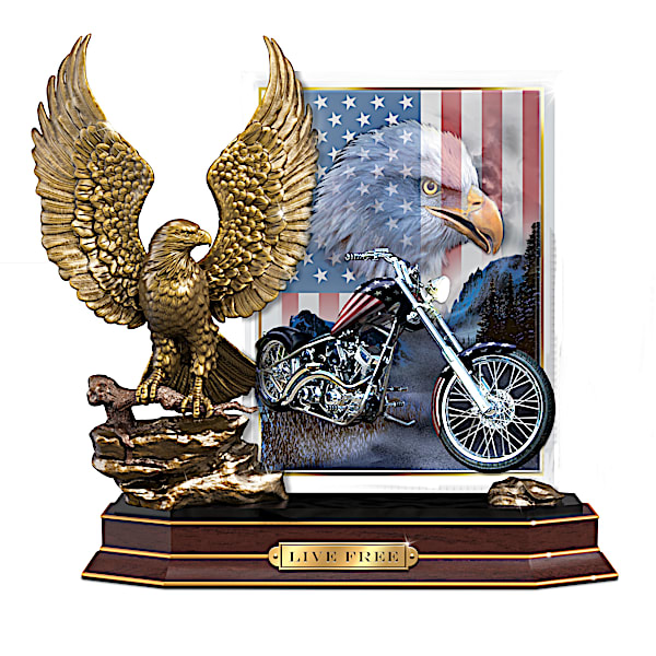 Live Free Eagle Sculpture With Patriotic Biker Art Plaque