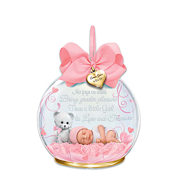 Baby Girl Glass Ornament Personalized With Name & Birthdate