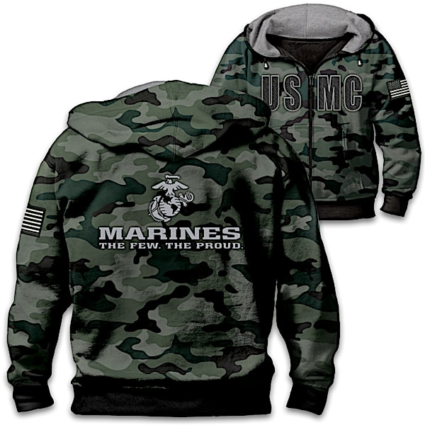 USMC Cotton Blend Full-Zip Men's Camo Hoodie