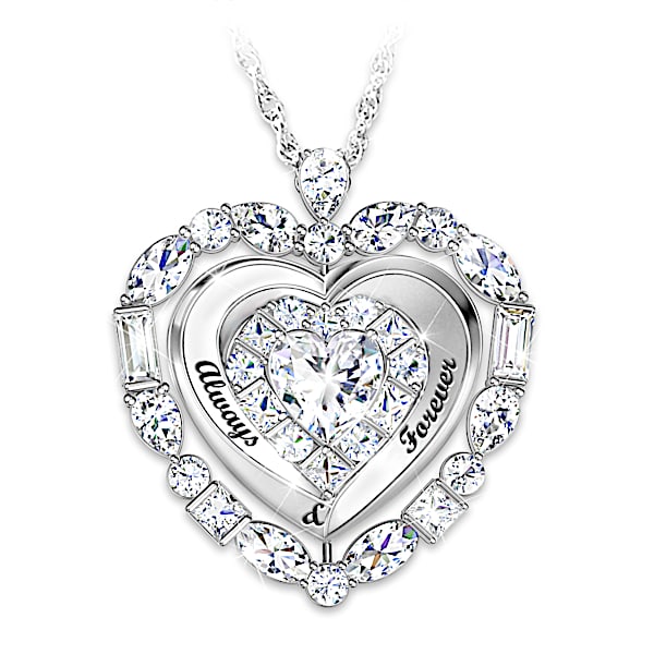 Reflections Of Our Love Heart-Shaped Spinning Pendant Necklace Adorned With Simulated Diamonds And Personalized With Your Names