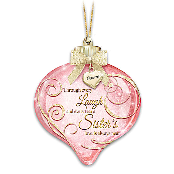 Personalized Hand-Blown Glass Ornament For Sisters Lights Up