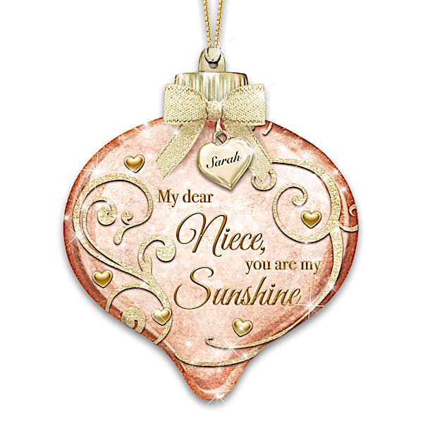 Illuminated Hand-Blown Glass Ornament Personalized For Niece
