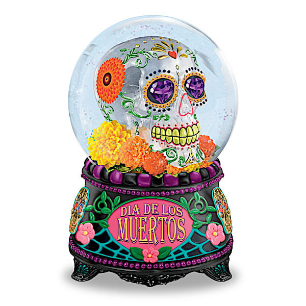 Glow-In-The-Dark Dia De Los Muertos Glitter Globe With Music