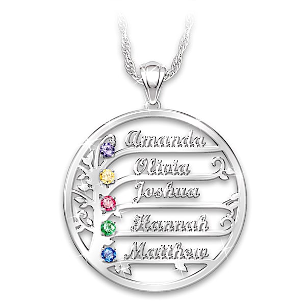 Family Tree Design With Sculpted Names & Crystal Birthstones