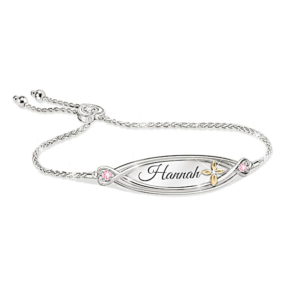 Personalized bolo bracelet featuring a diamond and crystals. Personalized jewelry with a cross is a gift for granddaughters! - P