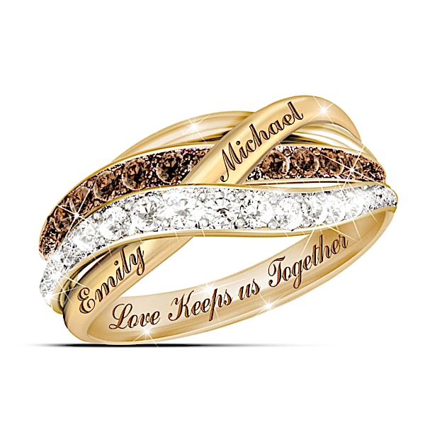 Together In Love Personalized Mocha And White Diamonds Women's Ring - Personalized Jewelry
