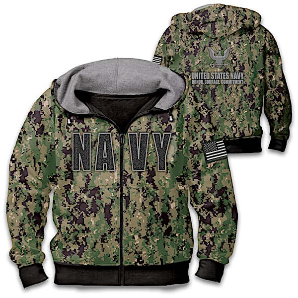 U.S. Navy Cotton Blend Full-Zip Men's Camo Hoodie