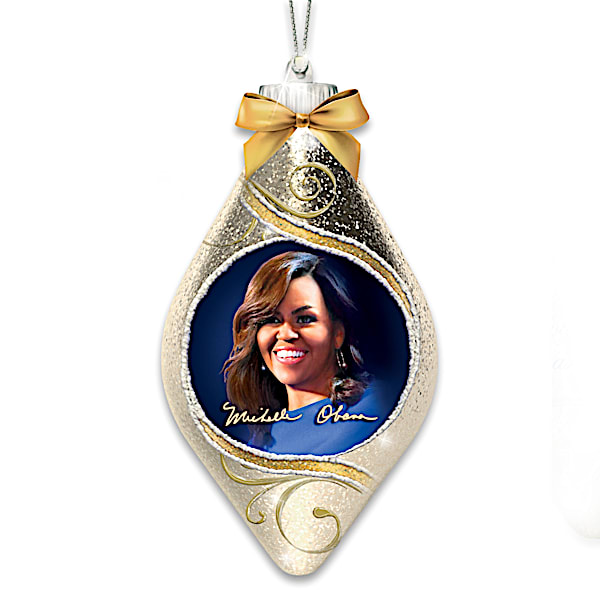 Michelle Obama Lighted Hand-Blown Glass Christmas Ornament