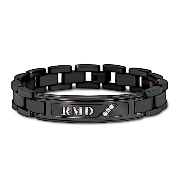My Grandson, My Pride And Joy Personalized Black Ion-Plated Stainless Steel Bracelet Monogrammed With 3 Initials & Adorned With